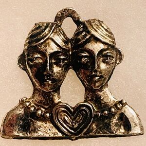 Vintage Silver Tone Gemini Twin Faces Pendant